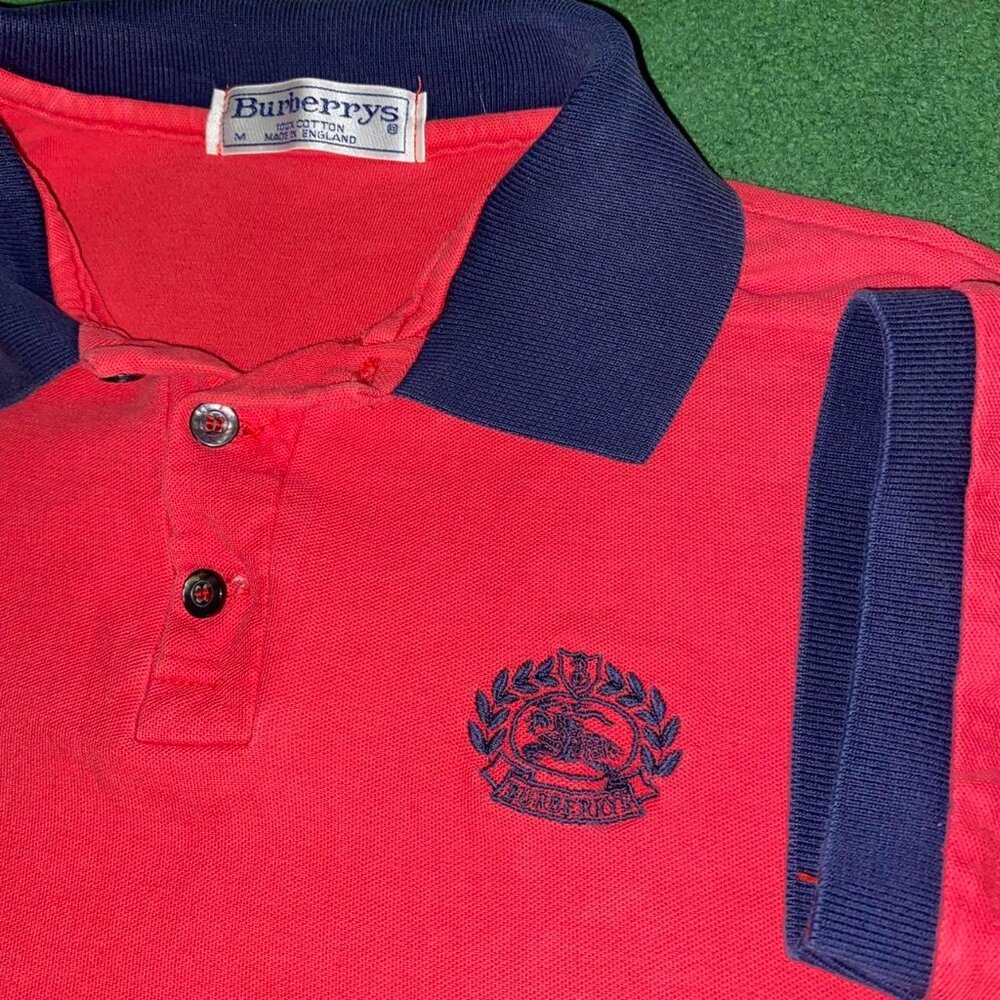 Authentic VTG Burberry Red And Navy Polo-Shirt - Picture 2 of 4